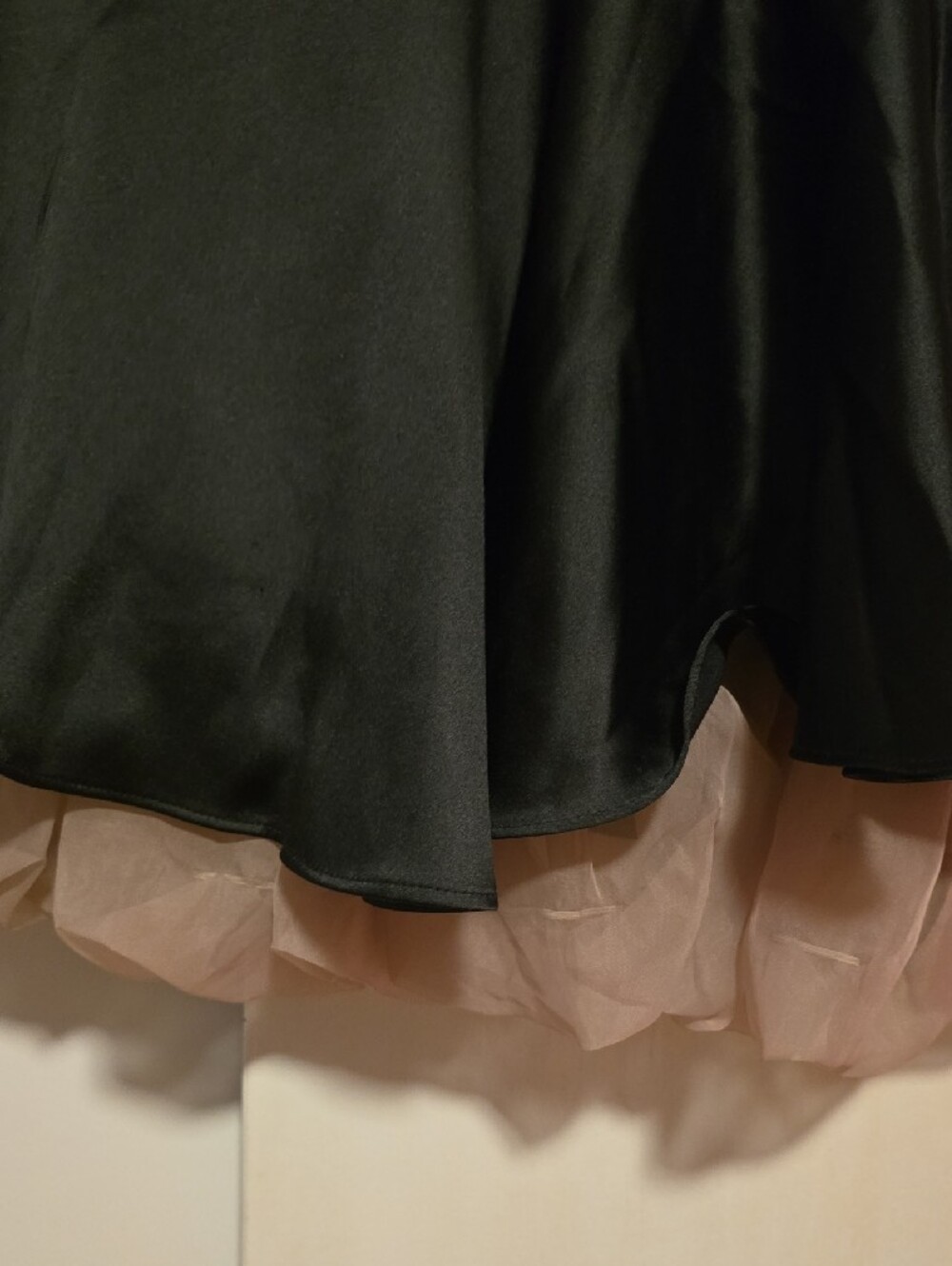 Anthropologie Black Satin Ruffle-Hem Midi Skirt - Picture 2 of 3